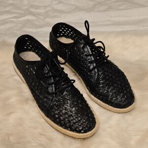 Seychelles Black Leather Espadrilles with Woven Texture Size 8 EUC From Dillards